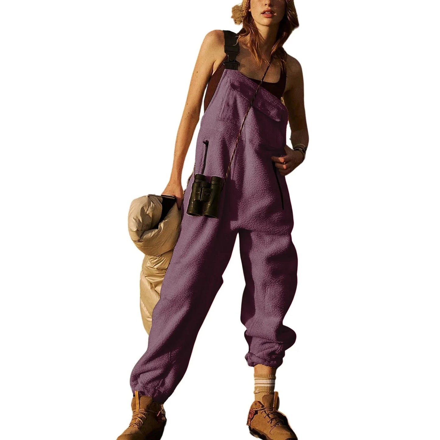 Womens Fleece Overalls One-piece Bibs Jumpsuits Adjustable Suspender Straps Warm Winter Fuzzy Ski Pants macacão feminino 점프슈트 Viralgem Store