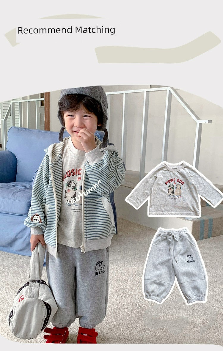 Stripes Knitting Hooded Spring and Autumn Pure Cotton Zipper Outwear