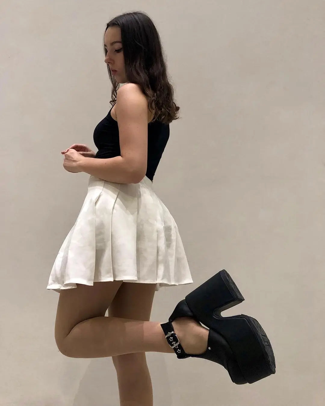 2023 Platform High Heel Cool Punk Fashion Women's High Quality Girls Goth Shoes Black Big Size 43 Cross-tied Casual Luxury Boots