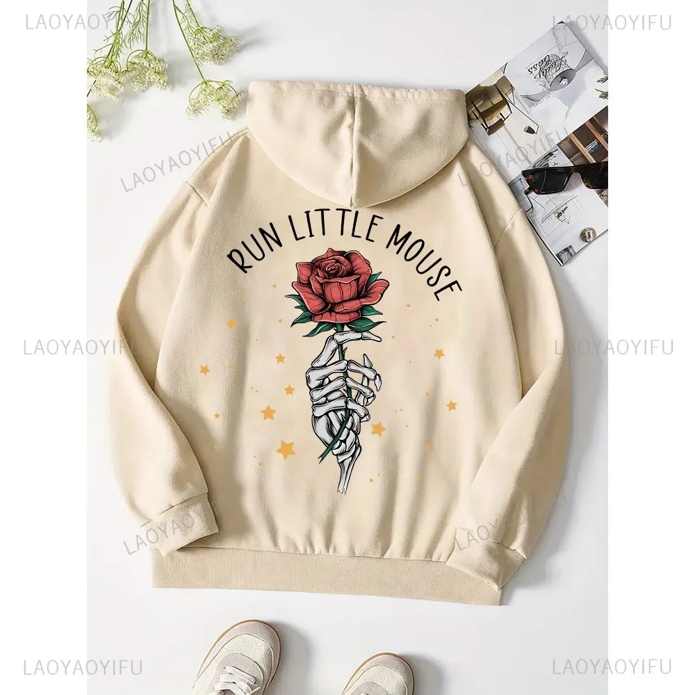 2024 Skeleton hand and Rose Graphic Print Hoodie Casual Hooded Sweatshirt For Winter Fall Women's Plus Size XS-3XL Clothing