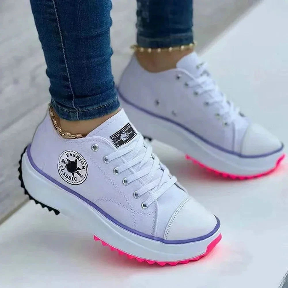 Women’s Pattern Canvas Sneakers  Casual Flat Lace-Up Shoes Zapatillas Mujer Chaussure Femme Viralgem Store