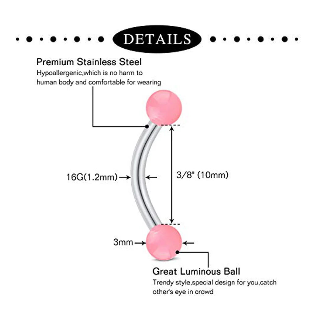 WKOUD 16G Cartilage Helix Earrings Hoop Tragus Snug Piercing Jewelry Stainless Steel Curved Barbell Eyebrow Rings Pink 6/8/10mm