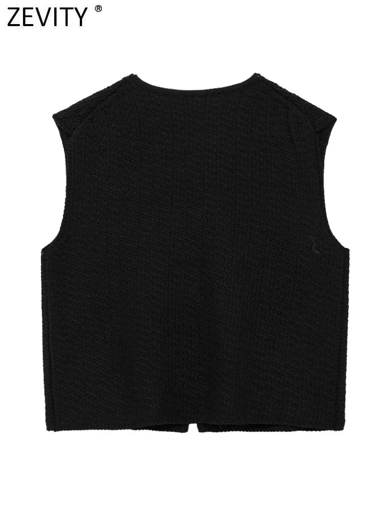 Zevity Women Euro Style V Neck Solid Sleeveless Bow Short Vest Jacket Ladies Retro Knitting Cardigan Slim WaistCoat Tops CT6203 Viralgem Store