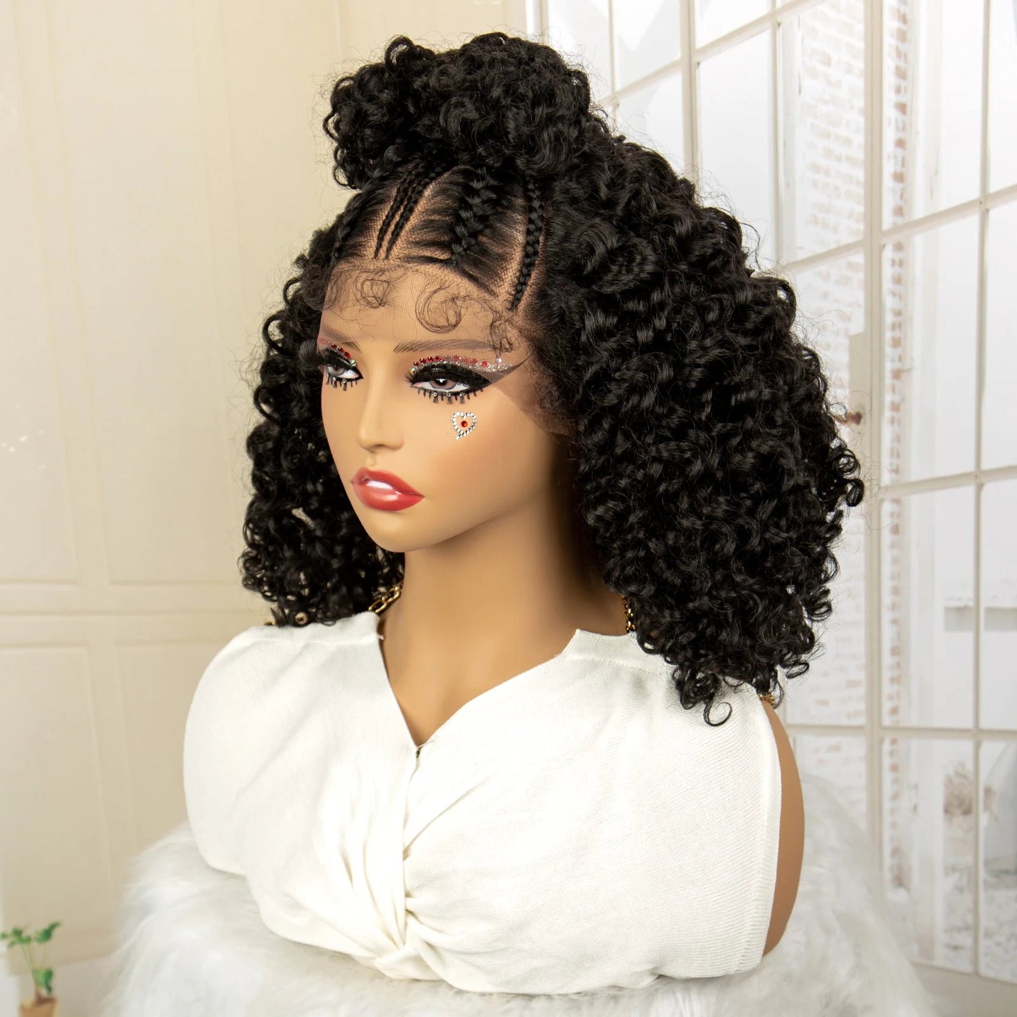 13X4 Lace Frontal Synthetic Braided Wigs for Black Women Braid Wig with Baby Hair 16inches Afro Curly Bob Wigs Braided Wig Viralgem Store