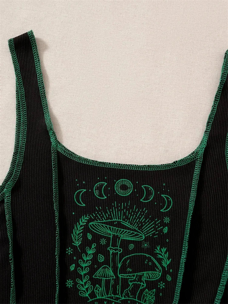 2000s Y2K Clothes High Street Plant Print Graphic Tank Top for Women Summer Grunge Sleeveless Square Neck Crop Top Streetwear Viralgem Store