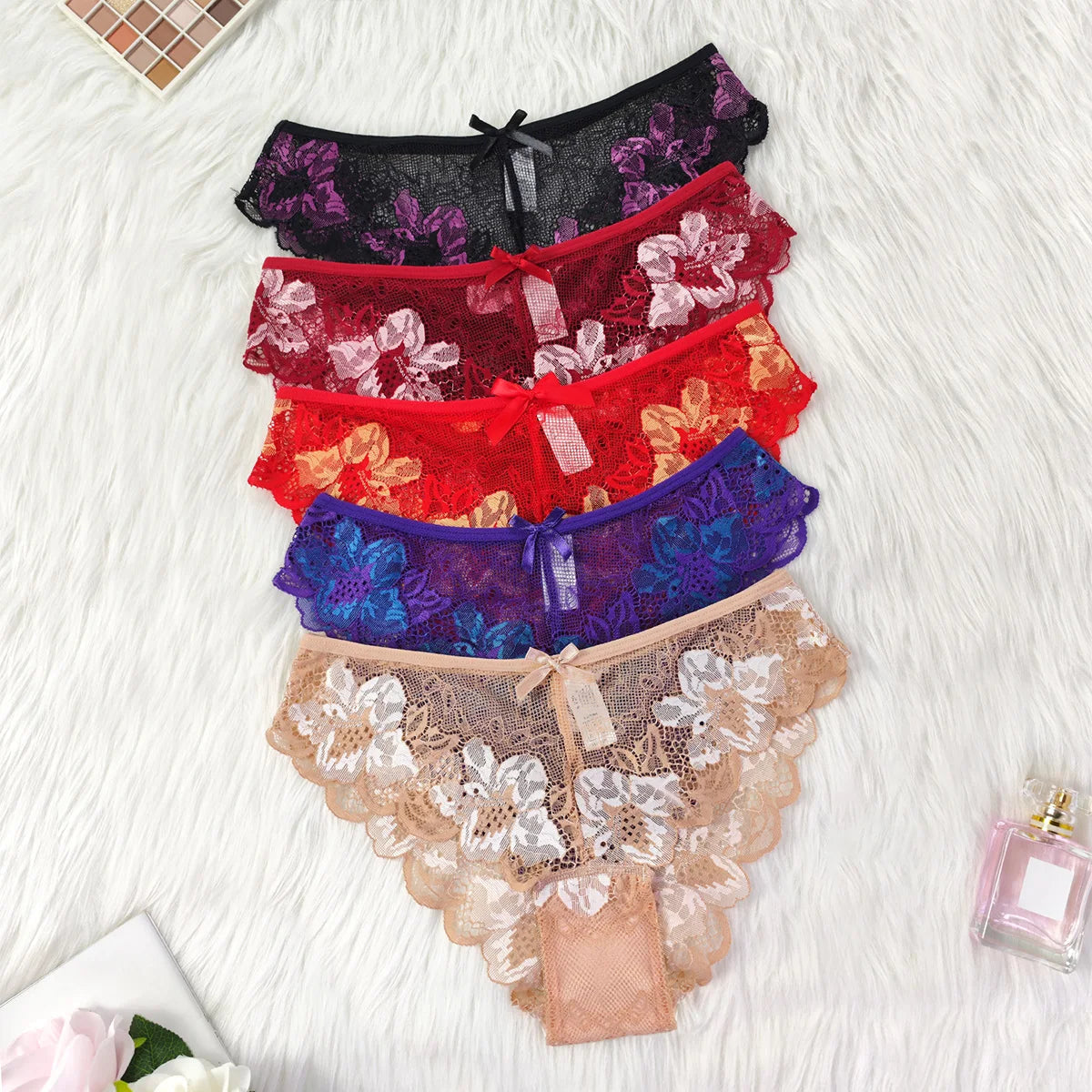 5pcs Lace Sexy Women Panties Mid Waist Perspective Floral Ladies Briefs Breathable Comfortable Female Underwear Viralgem Store