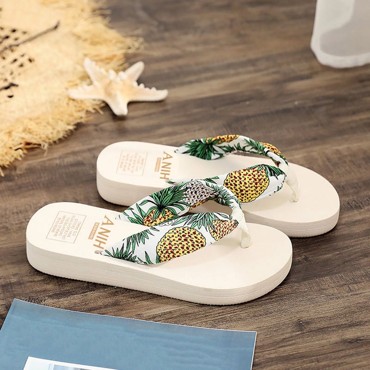 2022 Summer Floral Printing Slippers Women Bohemian Satin Strap Platform Wedge Flip Flops Outdoor Thick Bottom Beach Shoes