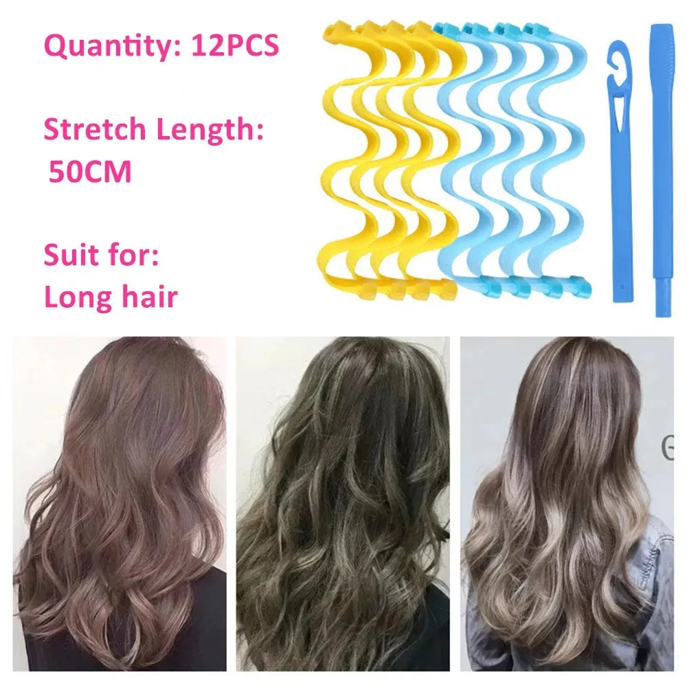 12pcs Heatless Hair Curler No Heat Hair Rollers Soft Curls Curling Rod Roller Sticks Perm Rods Wave Formers Hair Styling Tools