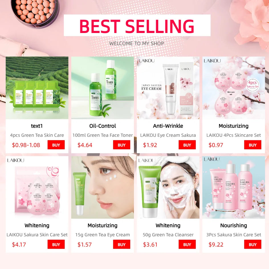 4pcs Skincare Sets Sakura Cleanser Face Cream Toner Eye Cream Deep Cleansing Moisturizer Oil Control Skin Care Kit Travel Outfit