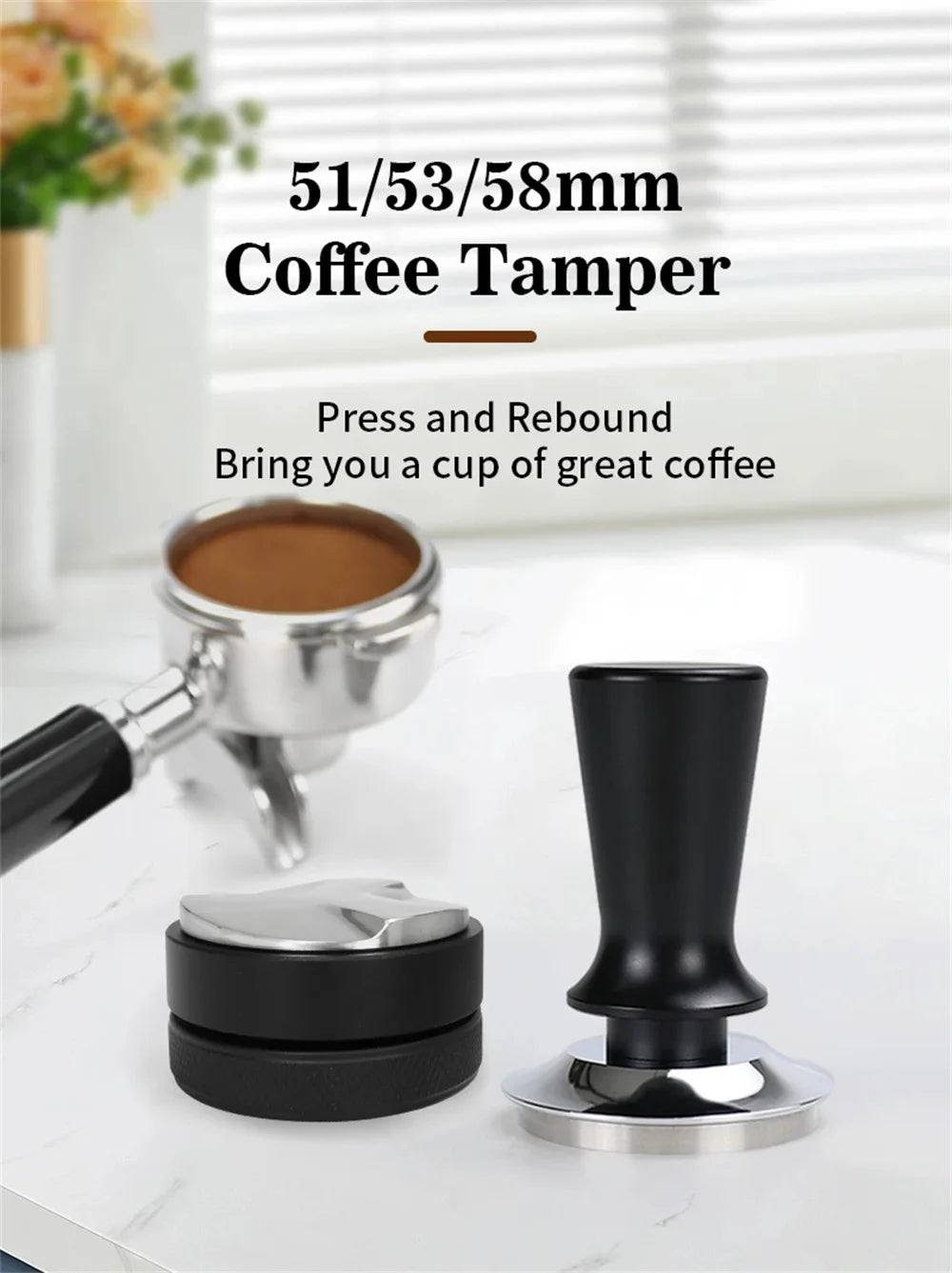 51mm 53mm 58mm Coffee Tampers Spring Loaded Coffee Tamper Ripple Base Aluminum Self Leveling Espresso Tamper Coffee Tamper Kit