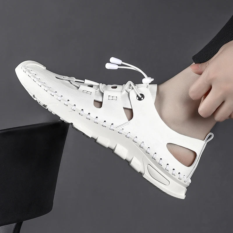 Summer High Quality Men's Fashion Trend Sandals Outdoor Breathable Massage Sole Anti slip Sandals Men's White Sandals Leather Viralgem Store