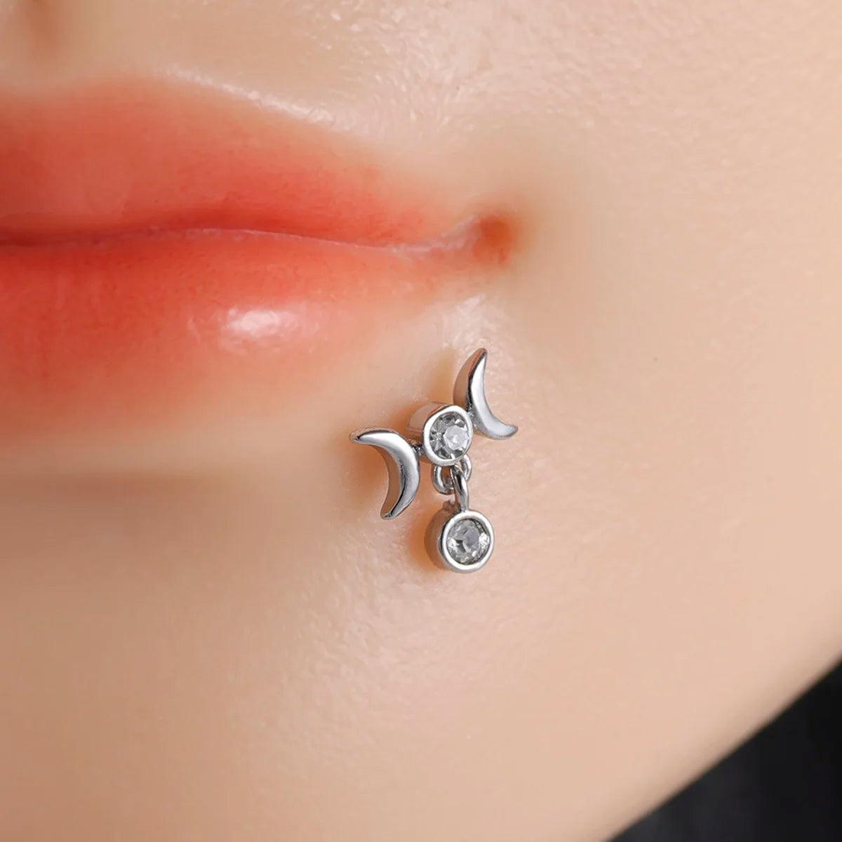 1pc Stainless Steel Rhinestone Lip Stud Crescent Pendant Cross Spider Fan Cartilage flat back Ear Stud Tragus Piercing Earrings