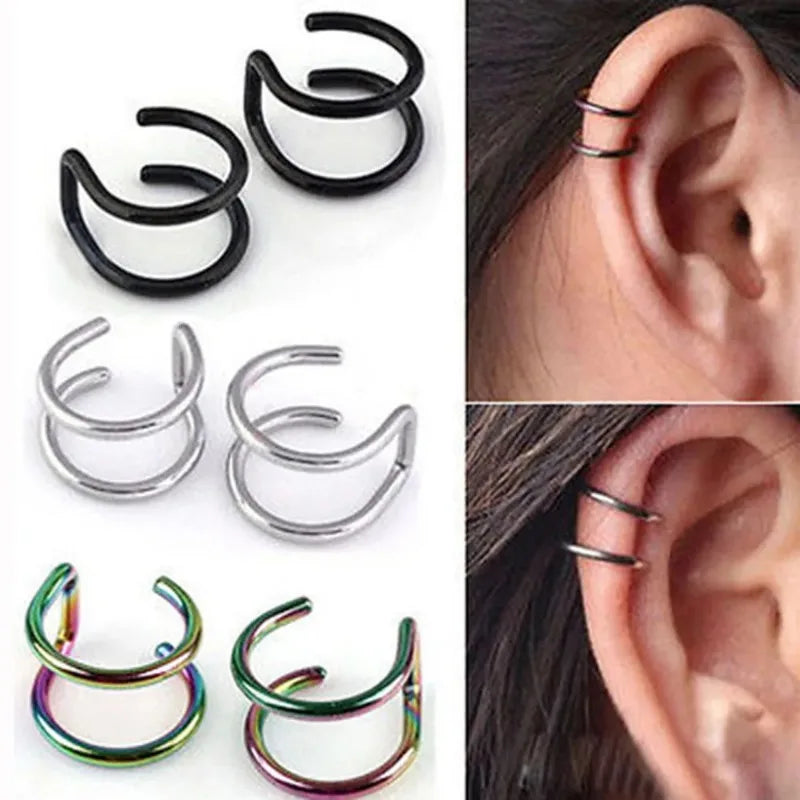 2Pcs 316L Stainless Steel Fake Ear Piercing Jewelry, Clip on Ear Cuffs Fake Lip Ring Non Piercing Labret Rings for Women Men Viralgem Store