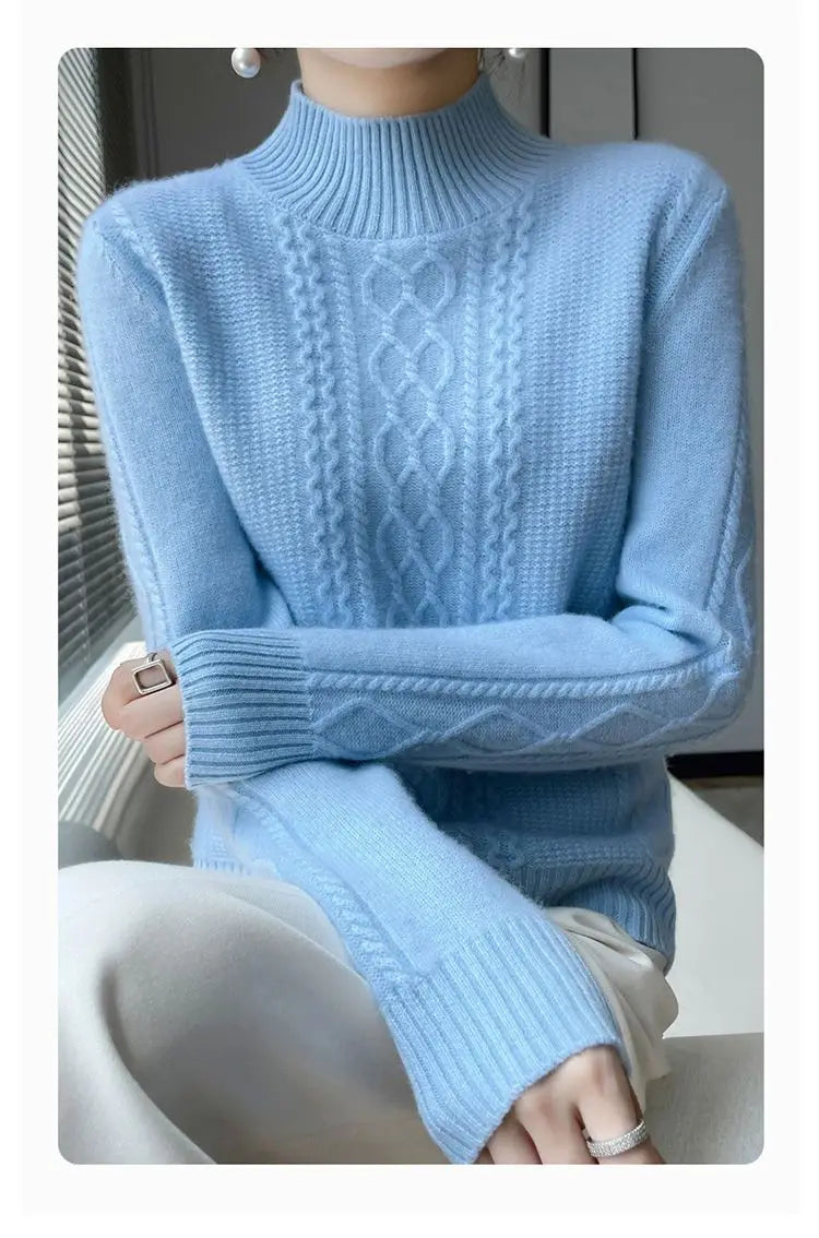 2023 Autumn and Winter New Women Sweater Warm Cashmere Sweater Loose Large Size Top Half Turtleneck Knitted Bottoming Shirt