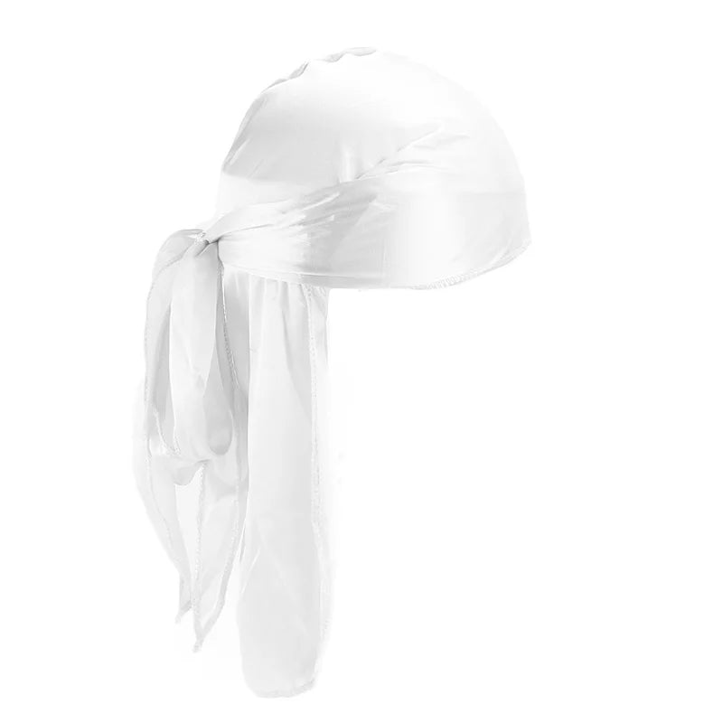 Unisex Silky Long Tail Durag Pirate Hat Turban Fashion Headwraps Cap Bandana Women Men Headwear Caps Hijab Hair Accessories  ﻿
