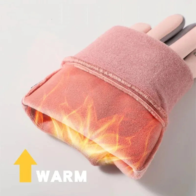 Womens Autumn and Winter Sports Warm Gloves Waterproof and Anti Slip Cycling Gloves Wind and Cold Resistant Outdoor Activity Glo
