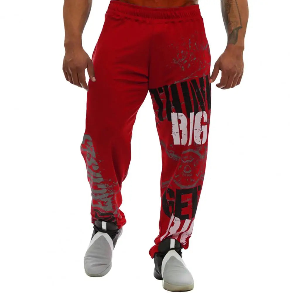 Young Style Casual Sweatpants Men Pants Loose Straight Deep Crotch Digital Printing Jogging Elastic Waist Men Trousers for Gym