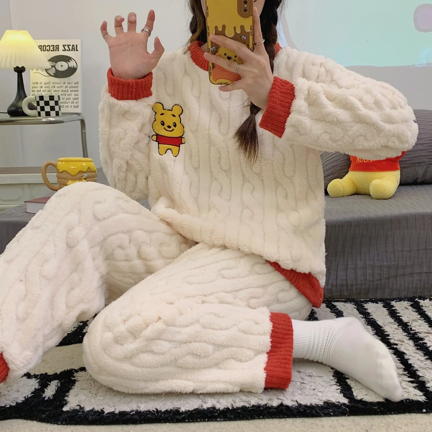 Winter Flannel Fleece-lined Sleepwear Women's Long Sleeve Warm Thickened Pyjamas Home Clothes Explosion Model Jacket Viralgem Store