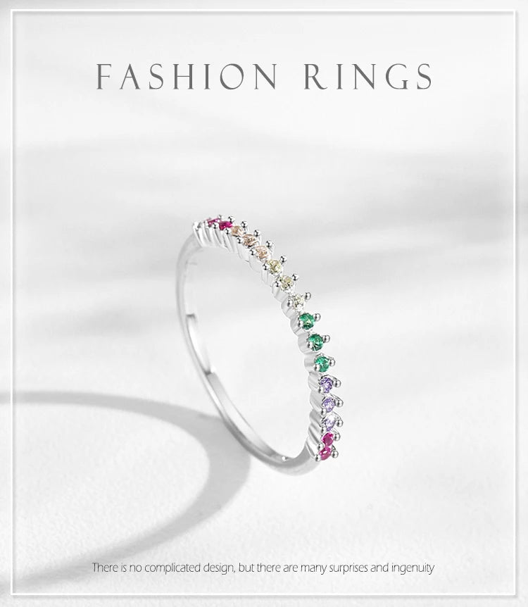 Ailmay 925 Sterling Silver Fashion Colorful Round Zirconia Stackable Finger Ring For Women Elegant Wedding Accessories Jewelry Viralgem Store