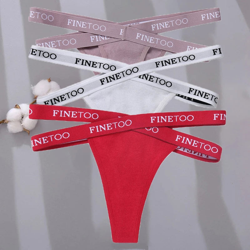 3PCS/Set Cross Strap G-String Cotton Panties Women Sexy High Waist Women's Panties FINETOO Letter Waisted Panty Lingerie M-XL