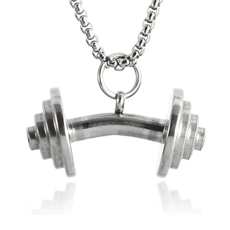 Titanium Steel Dumbbell Pendant Gym Fitness Equipment Barbell Necklace Domineering Muscular Men Fitness Leisure Sports Jewelry Viralgem Store
