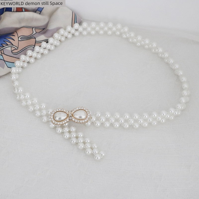 Women's Pearl Elastic Rhinestone Hanfu Waist Dress