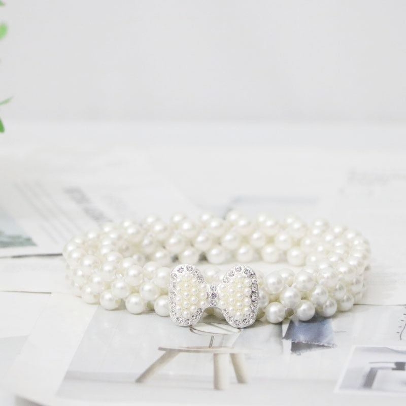 Women's Pearl Elastic Rhinestone Hanfu Waist Dress