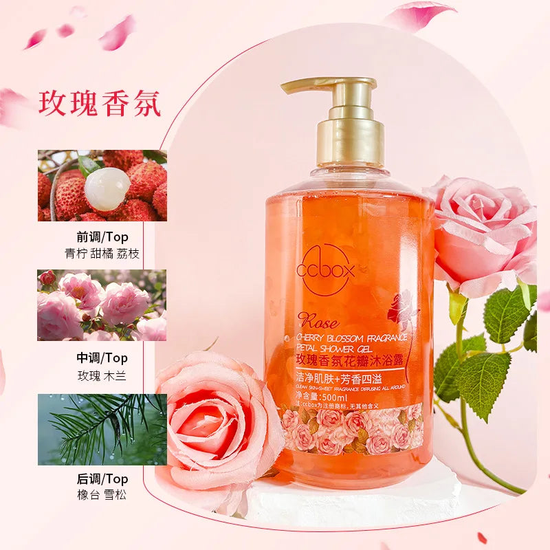 500ml Petal Cherry Blossom Rose Fragrance Petal Body Wash Fragrance Lasting Fragrance Moisturizing Body Family Pack Viralgem Store