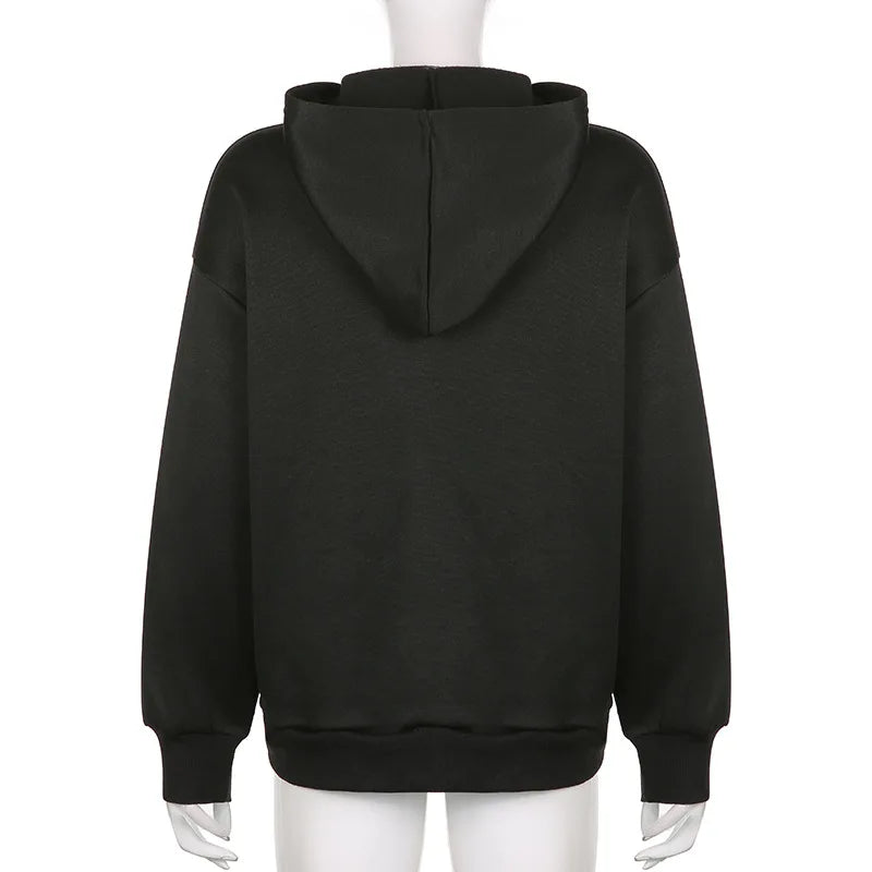 Y2K Gothic Butterfly Print Oversize Zip Up Hoodies 2024 Winter New Grunge Long Sleeve Sweatshirt Casual Hooded Jacket Streetwear