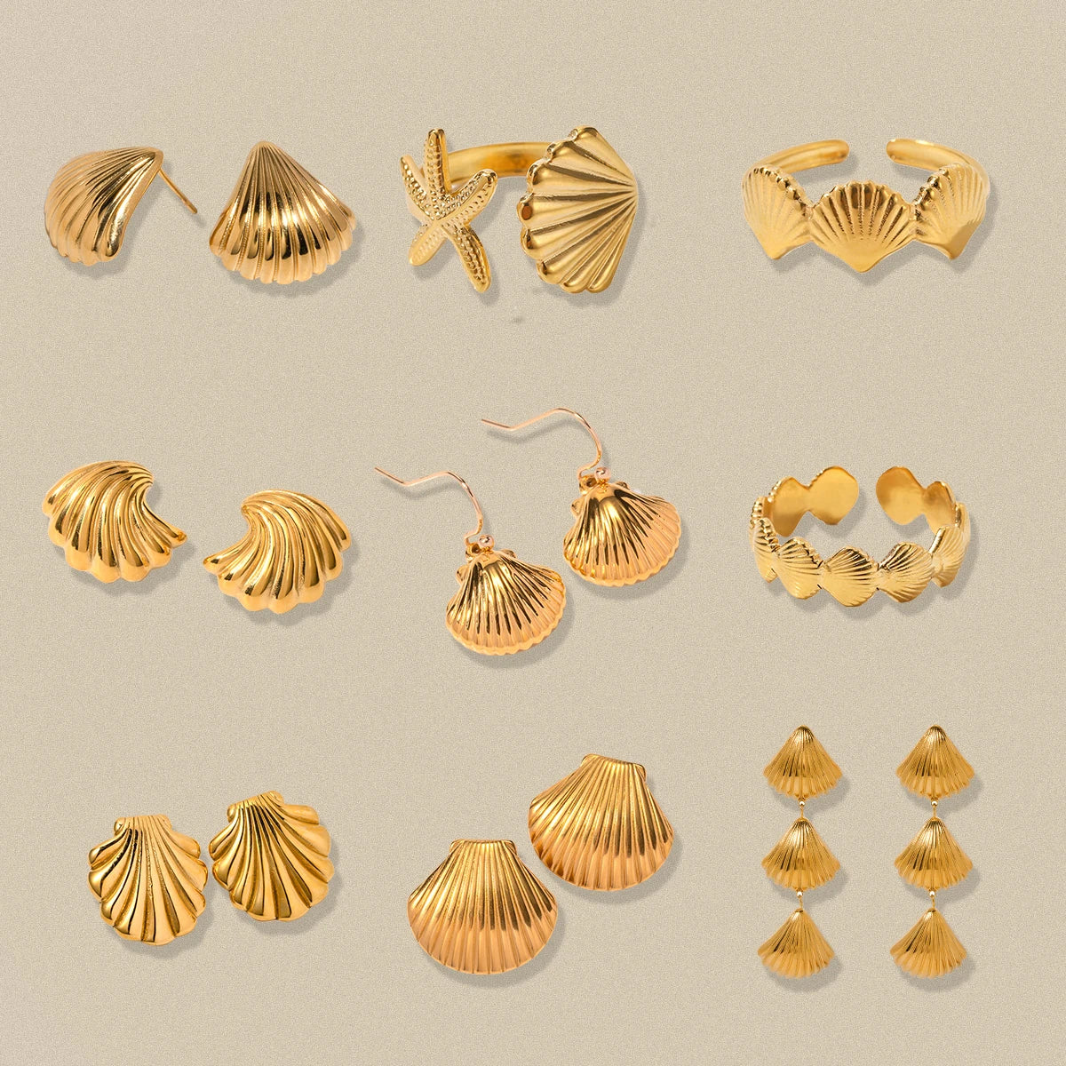 Youthway Shell Textured Metal Stainless Steel Earrings Summer Beach Holiday Charm Jewelry Waterproof  Holiday Summer Jewelry