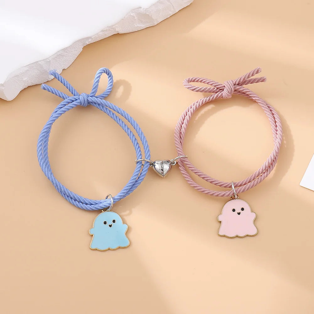 2Pcs Creative Heart Magnetic Matching Couple Bracelets for Women Men Cute Cartoon Ghost Pendant Bracelet BFF Friendship Jewelry