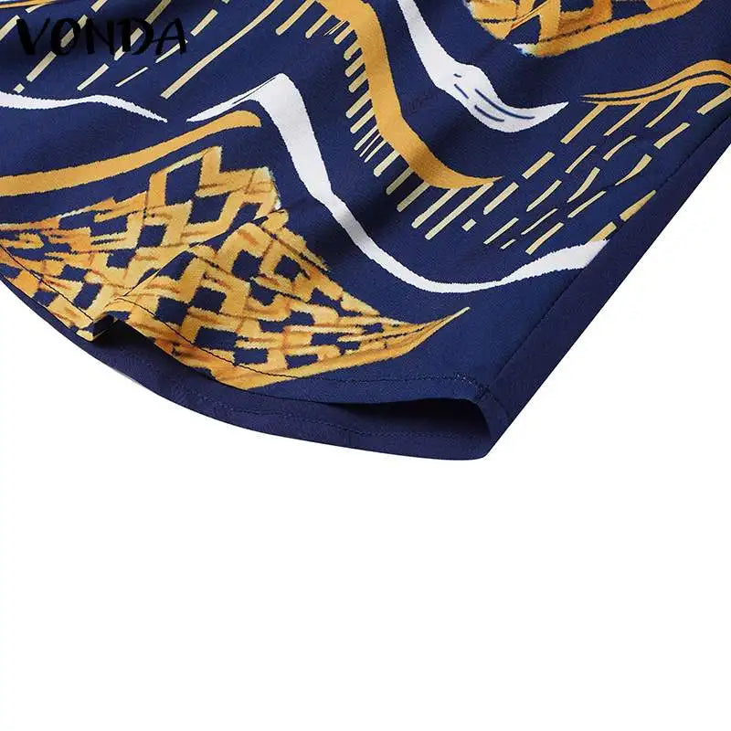VONDA Oversized Summer Dress 2024 Women V Neck Bohemian Printed Beach Sundress Casual Midi Vestidos 3/4 Sleeve Loose Robe Femme