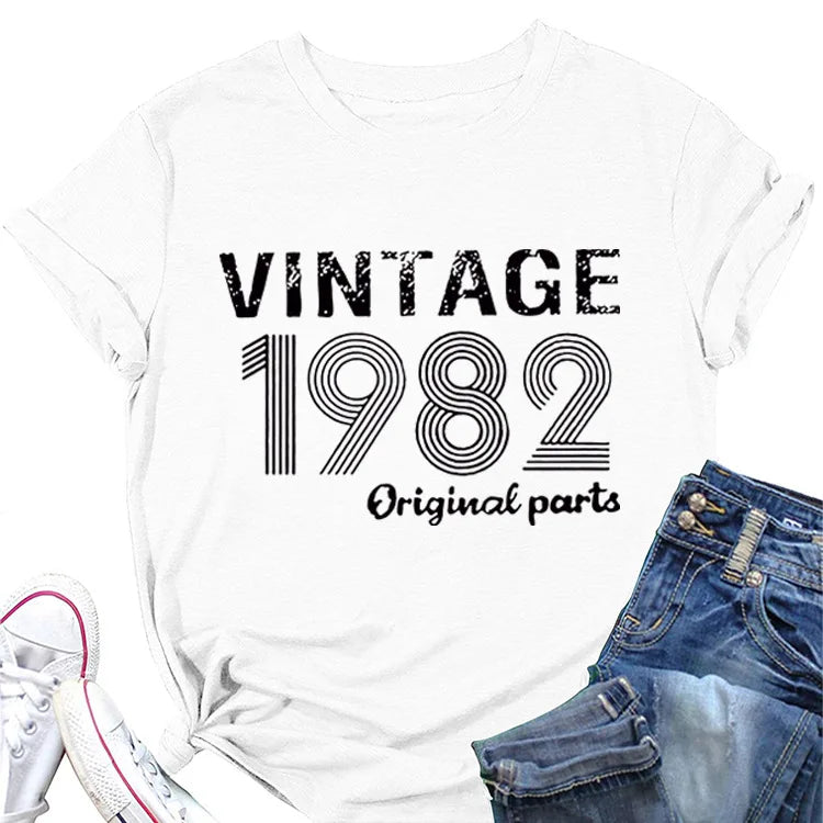Vintage 1982 Original Print Women T Shirt Short Sleeve O Neck Loose Women Tshirt Ladies Tee Shirt Tops Camisetas Mujer