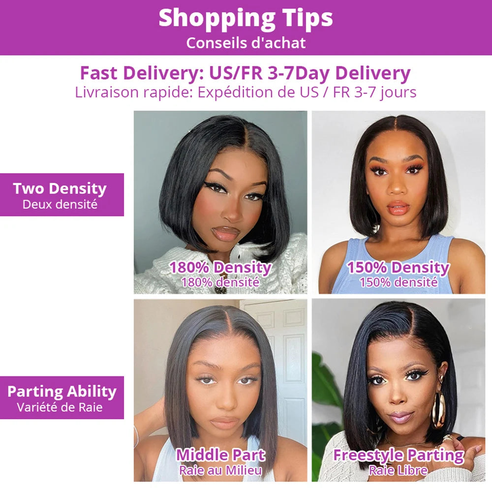 Straight bob Wig 100% Human Hair Wigs 8inch Glueless Transparent Lace Frontal Wig 13x4 Lace Frontal Short Bob Wig of Wowen Viralgem Store
