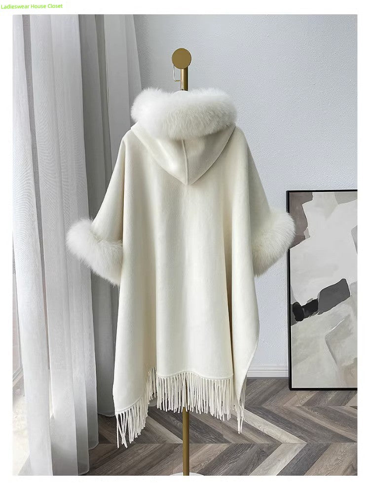 Thickened All-Matching Double-Sided Hooded Large Fur Collar Cape and Shawl