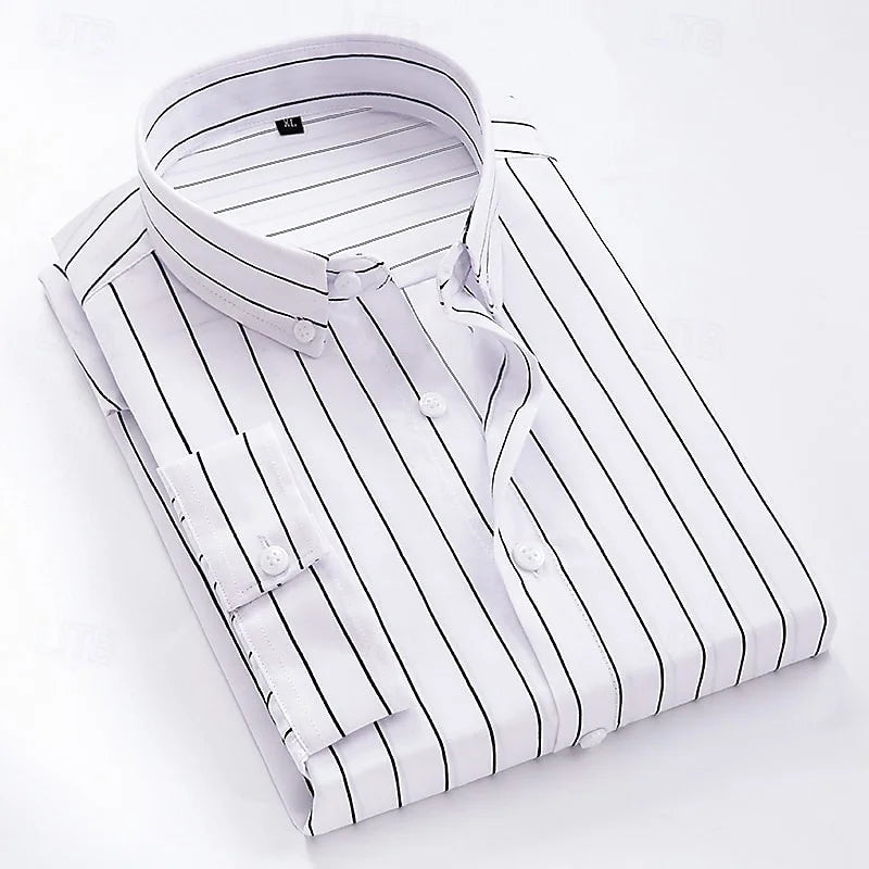2025 Men's Formal Shirt Striped Shirt Button Lapel Soft Shirt Wedding Black White Red Navy Blue Long Sleeve Clothing XS-6XL