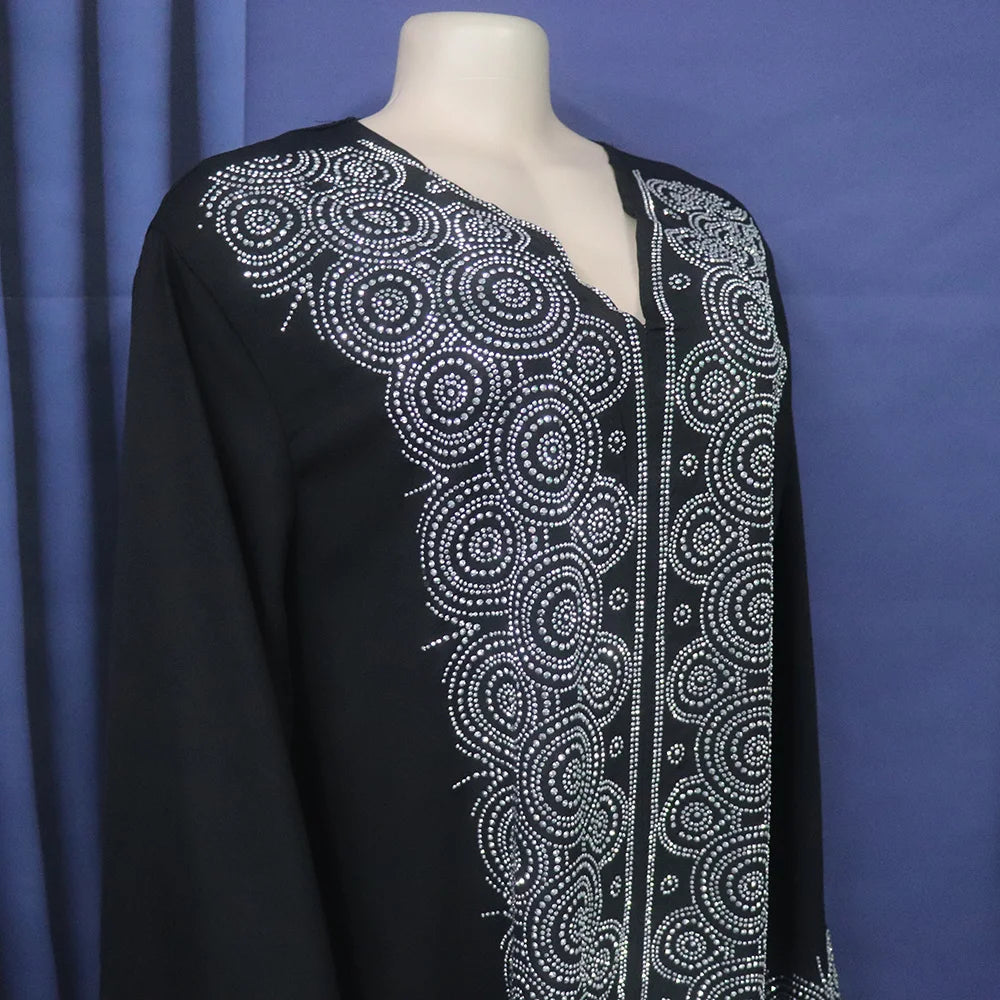 Africa women's dress luxury robe dress loose fashion V-neck diamond long sleeve Viralgem Store