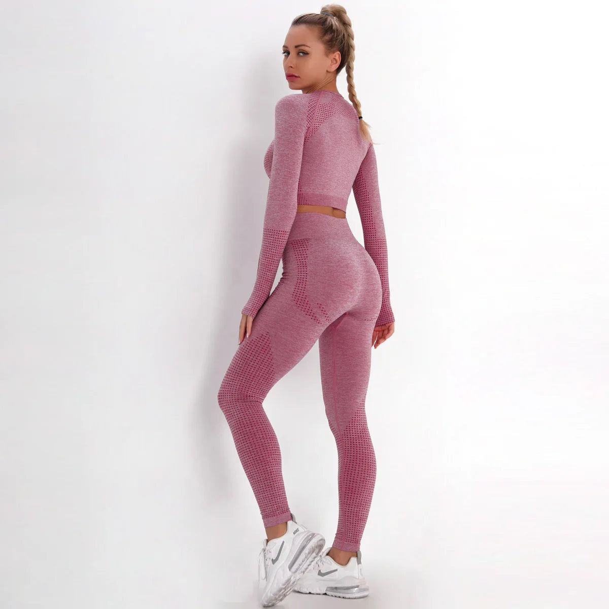 Women Seamless Gym Set Long Sleeve Top High Waist Belly Control Sport Leggings Gym Clothes Seamless Sport Suit Sexy Booty Girls Viralgem Store