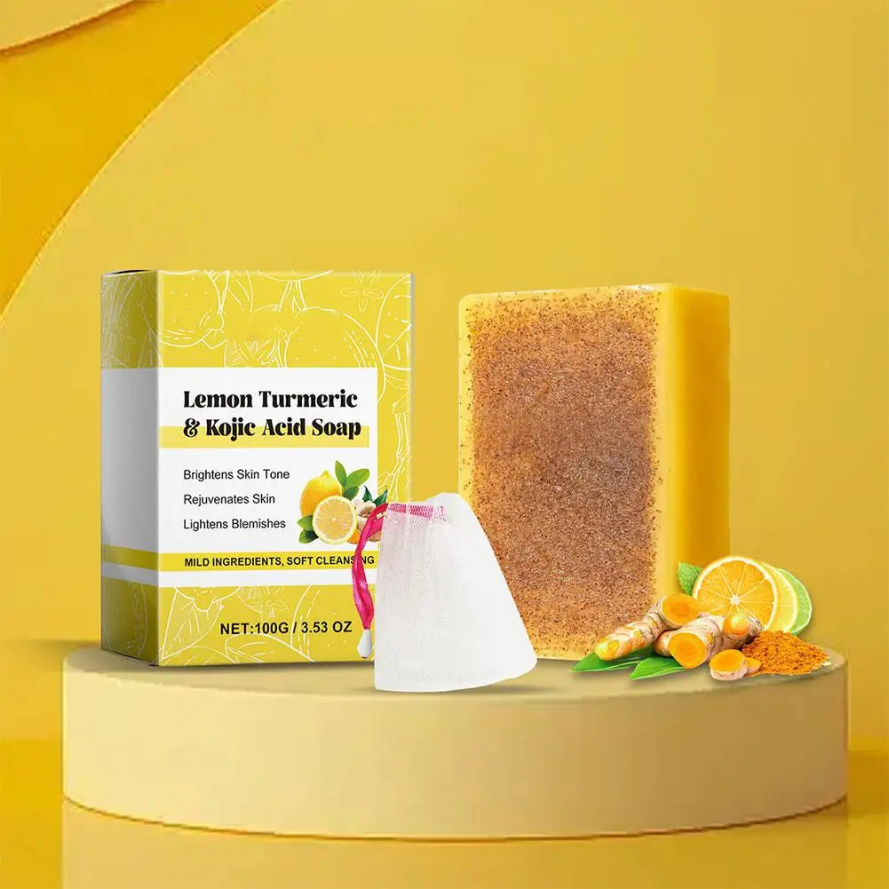 100g Lemon Turmeric Kojic Acid Soap Turmeric Face And Body Wash Clean Soap Bar, Firm Pores Lemon Turmeric Glowing Skin Care Soap