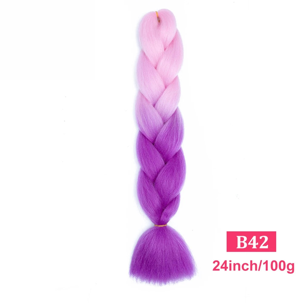 24inch Synthetic Long Braiding Hair Pre Strethced Colorful Ombre Brown Blonde Crochet Jumbo Braids Hair Extensions For Women