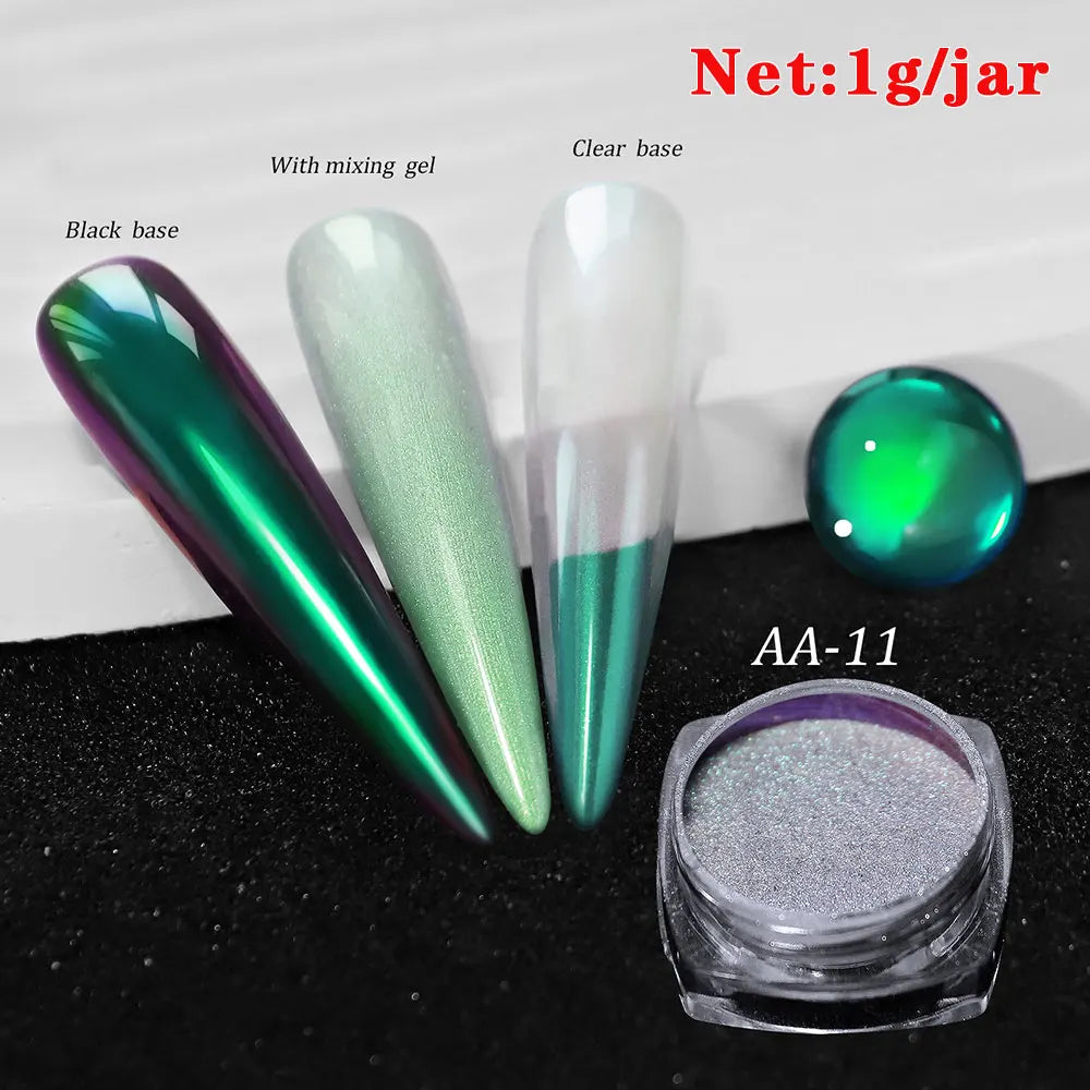 1jar Chrome Chameleon Aurora Nail Powder Metallic Effect Nail Glitter Pigment Mirror Nail Rubbing Dust Gel Nail Polish Supplies