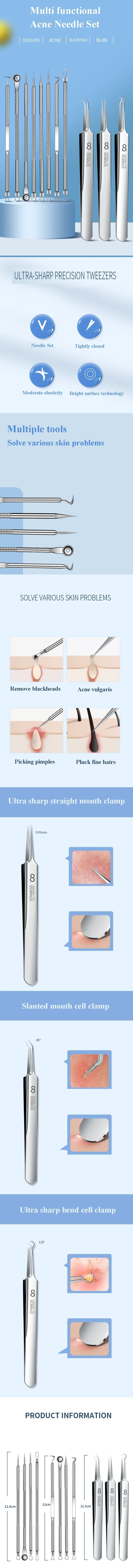 4-11Pcs Ingrown Hair Tweezers Acne Blackhead Removal Needles Black Dots Cleaner Pore Cleaner Deep Cleansing Face Skin Care Tools Viralgem Store