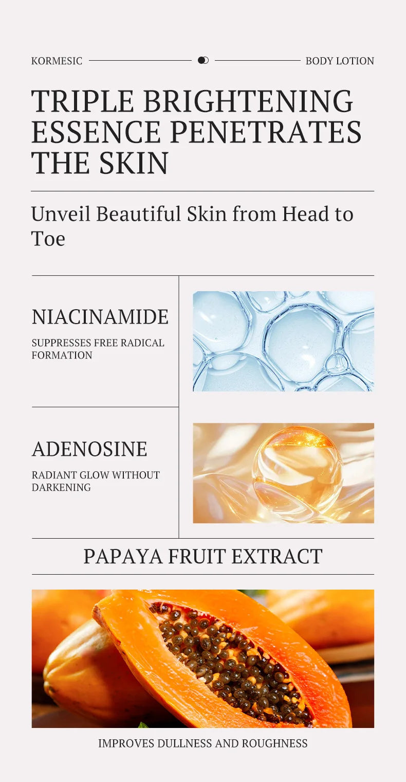 500ML KORMESIC Papaya Body Lotion Cream Moisturising Exfoliating Leg Arm Nourishing Anti Smooth Skin Care Viralgem Store