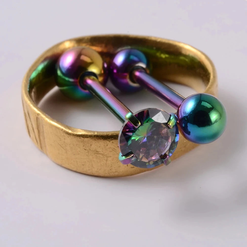 2PCS Anti-Allergy Surgical Steel  Prong Zircon Tongue Barbell Piercings Ball Tongue Barbell Rings Fashion Piercing Jewelry Viralgem Store