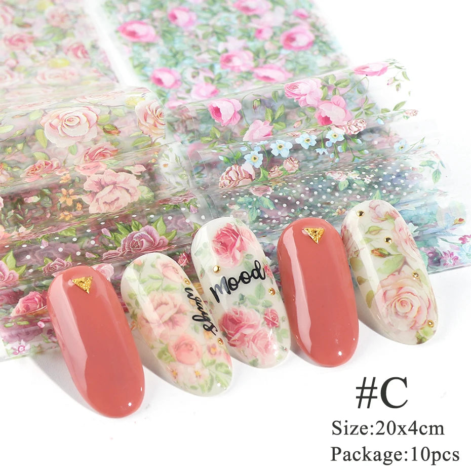 10Pcs Hologram Transfer Foil Nails Laser Stars Holographic Nail Stickers Mermaid Tail Sliders Metallic Gel Polish Wraps NLXKY01