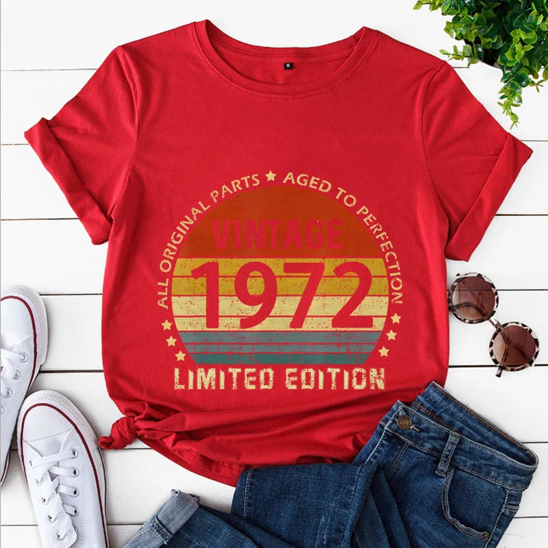 Vintage 1972 Limited Edition Harajuku T Shirt Women Creativity Tees 50th Birthday Summer Tshirt Oversize Breathable Womens Tops
