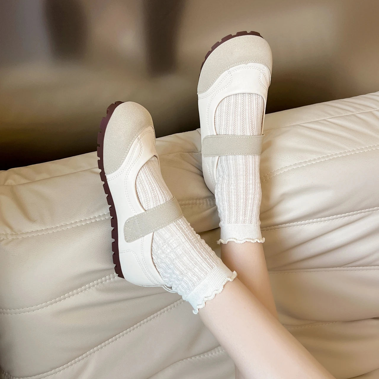 Women's Plus Size Mary Jane Shoes Spring and Summer Hollow Breathable Hook and Loop Design Soft-soled Comfortable Low-top Shoes Viralgem Store