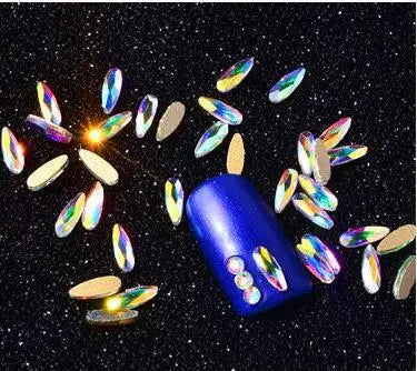 100pcs AB clear Rhinestone 4-10mm Nail Art Shape Top Crystal AB Czech Crystal Rhinestone Flatback Elongated Glass Stones ZZ15244