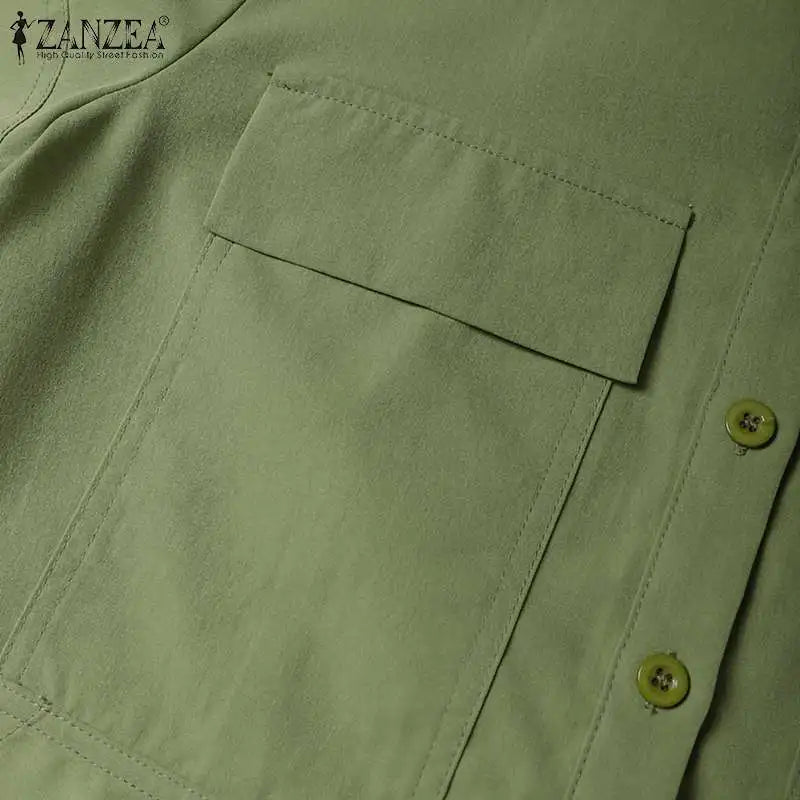 ZANZEA Women Summer Cargo Dress Fashion Solid Shirt Vestidos Vintage Loose OL Work Sundress Green Elegant Holiday Dresses Kaftan Viralgem Store