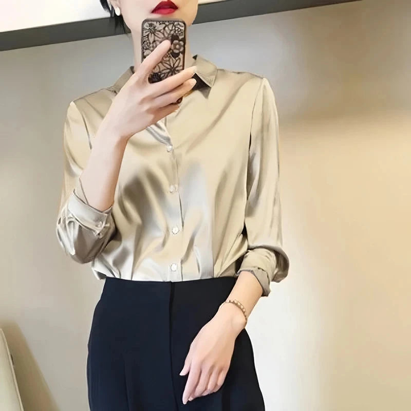 All-match Satin Finish Shirts And Blouses Women Clothing Casual Top OL Long Sleeve Button Elegant Shirts French Solid Blouses Viralgem Store